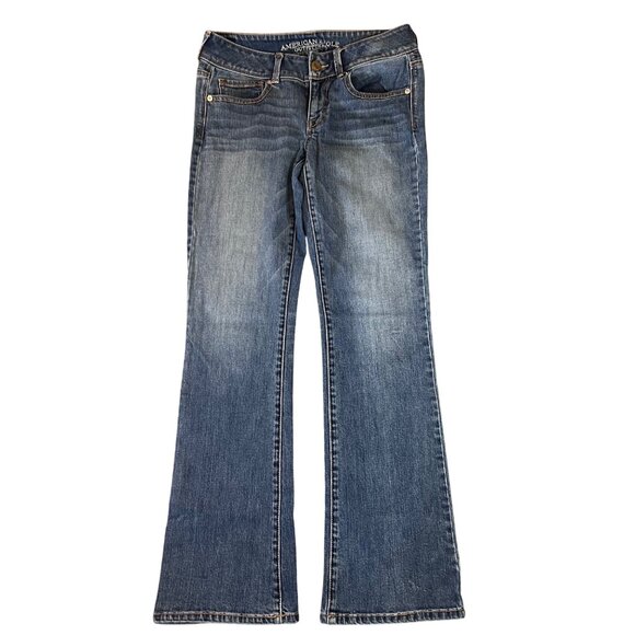 American Eagle Outfitters Kick Boot Jeans Womens Blue Denim Flap Pockets Size 6 - Picture 1 of 6
